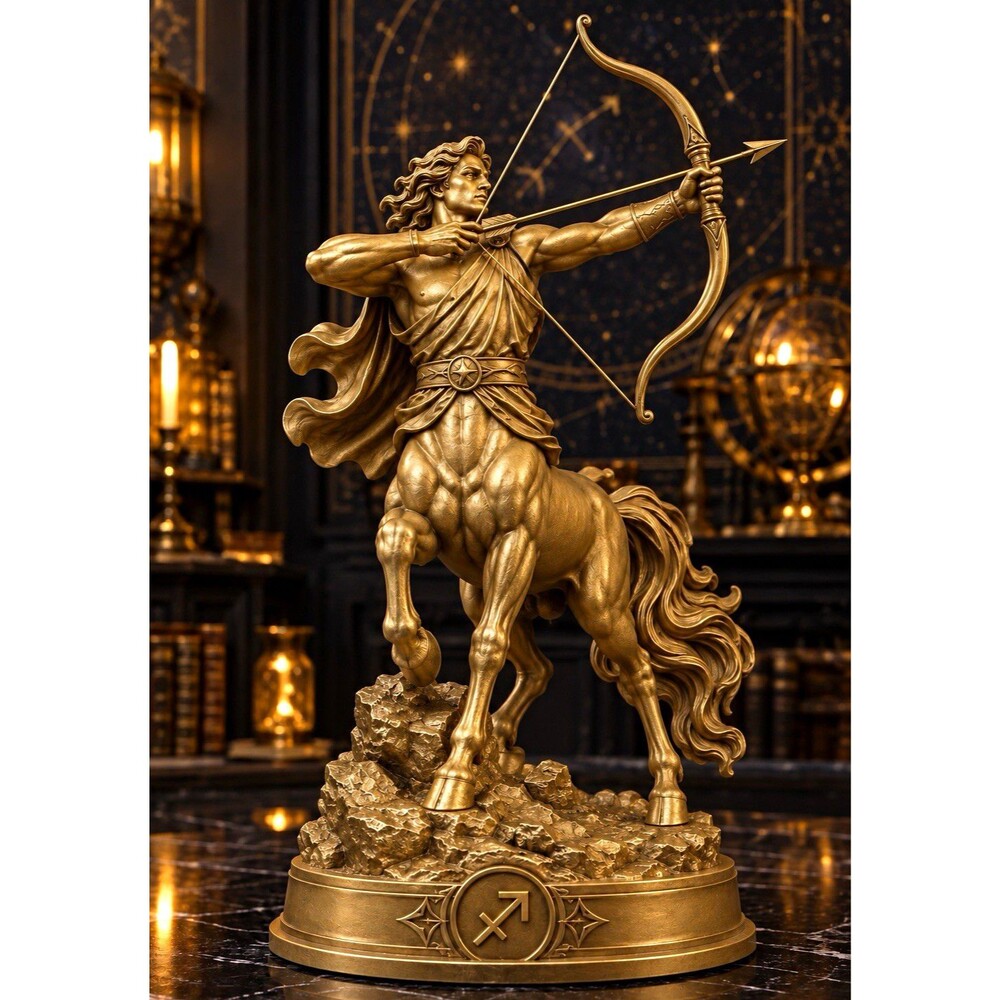 Gold Sagittarius Zodiac Centaur Archer Figurine 3D Printed Resin Figurine 7 in